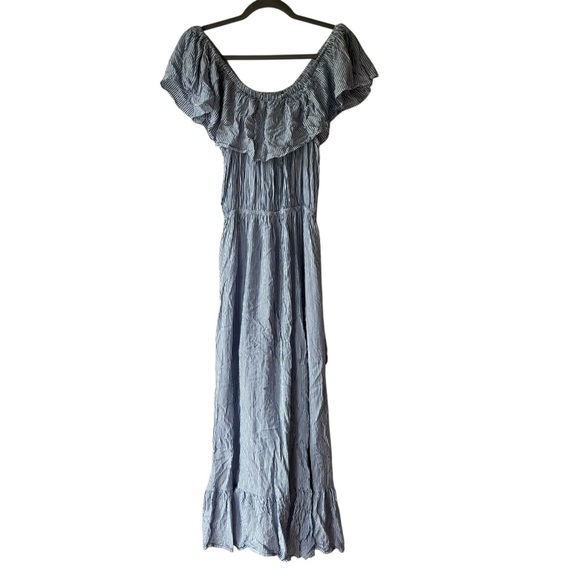 Sans Souci Striped Ruffle Maxi Dress Small Off Shoulder Coastal Boho Cottagecore - Picture 11 of 11